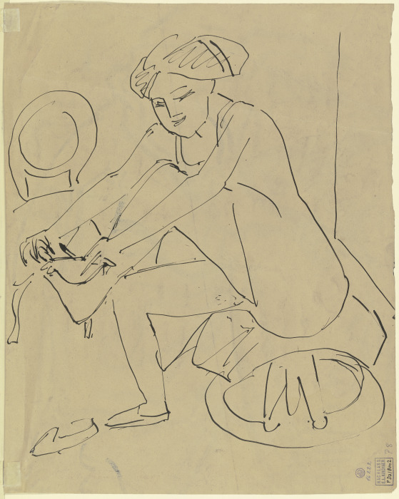 Nackte Frau bei der Pedicure van Ernst Ludwig Kirchner