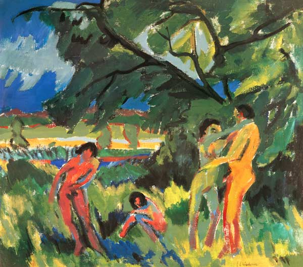 Nudes Playing under Tree van Ernst Ludwig Kirchner