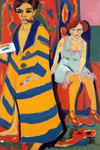Selbstbildnis mit Modell (übermalt 1926) van Ernst Ludwig Kirchner