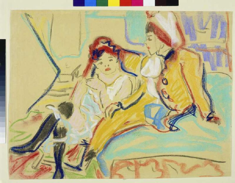Zwei Mädchen auf einem Divan van Ernst Ludwig Kirchner