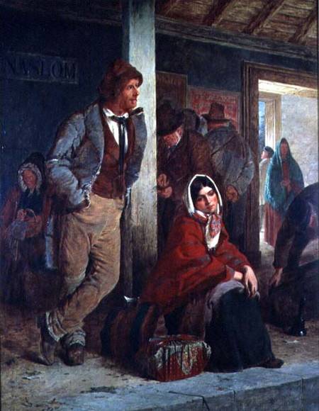 Irish Emigrants Waiting for a Train van Erskine Nicol