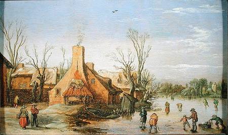 A Village in Winter van Esaias van de Velde