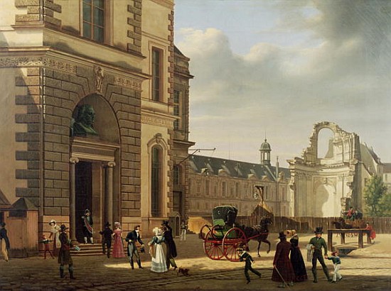The Entrance to the Musee de Louvre and St. Louis Church van Etienne Bouhot