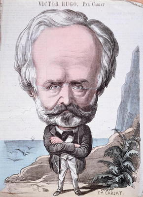 Victor Hugo (1802-85) on Jersey rock, 1867 (colour engraving) van Etienne Carjat
