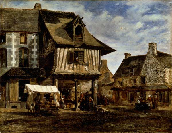 Market Place in Normandy van Etienne-Pierre Théodore Rousseau