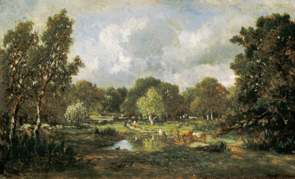 Cows at a watering-place van Etienne-Pierre Théodore Rousseau