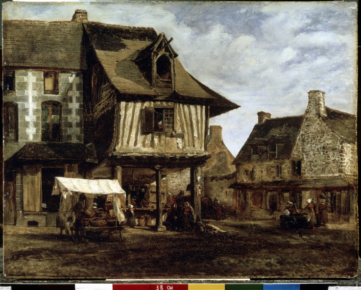 Market-Place in the Normandy van Etienne-Pierre Théodore Rousseau