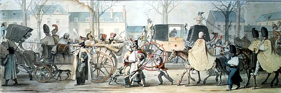 Wounded French Soldiers Entering Paris on the Boulevard Saint-Martin after the Battle of Montmirail, van Etienne Jean Delecluze