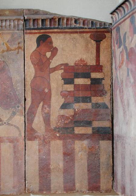 The Campana Plaque, detail of a nude priest before an altar, from Cerveteri van Etruscan