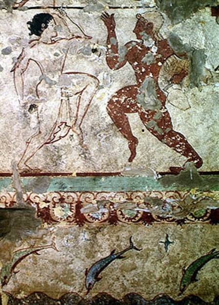 Two Dancers and Dolphins Leaping through Waves, frieze from the Tomb of the Lionesses in the necropo van Etruscan