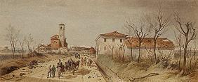 Ansicht der Kirche Bicona bei Novara nach der Schlacht. aus dem König-Ludwig-Album