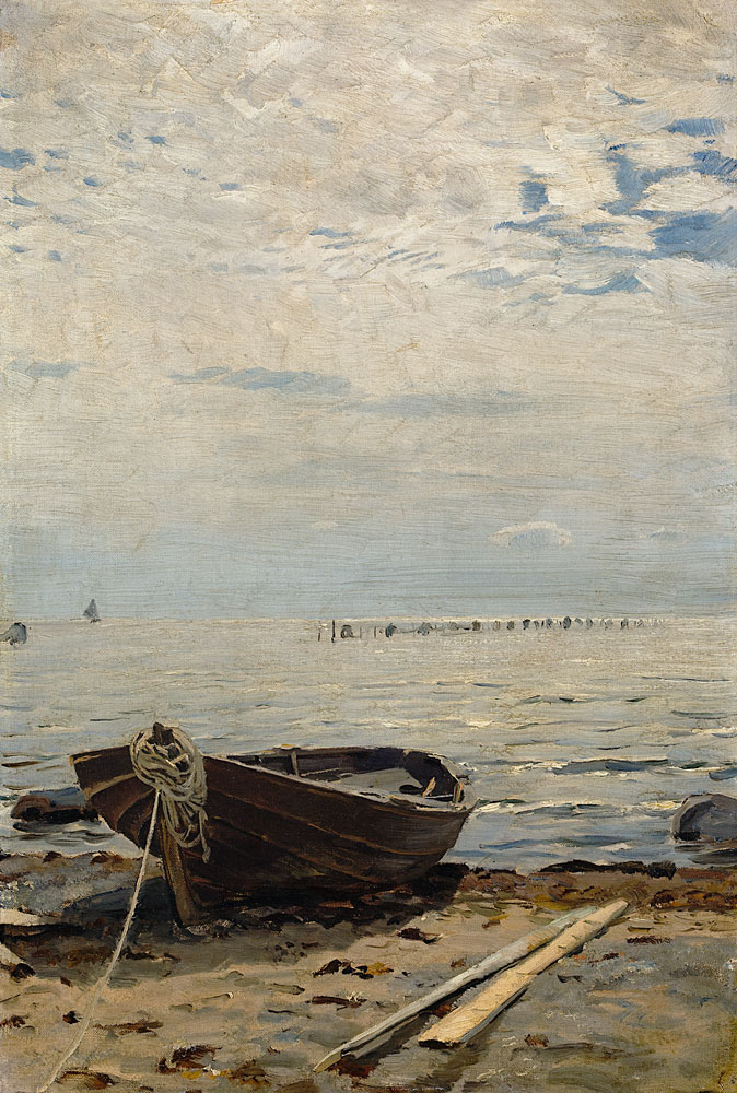 Boot am Strand. van Eugen Dücker