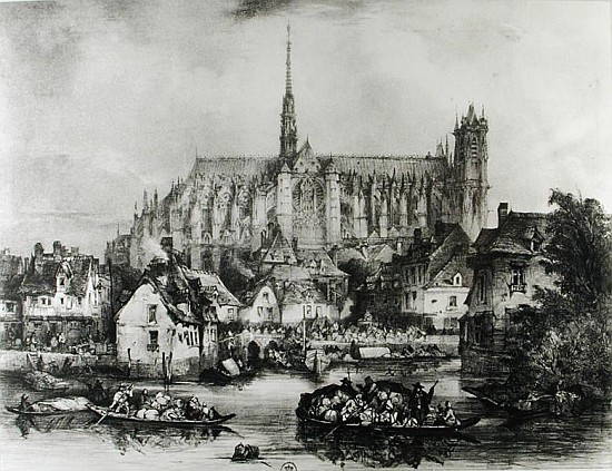 View of the Cathedral of Notre Dame, Amiens, from Pont Dudon van Eugene Balan