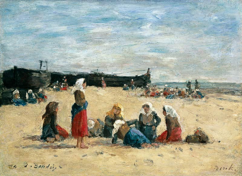 Berck, Fisherwomen on the Beach van Eugène Boudin