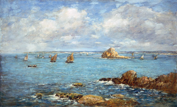 Douarnenez, Meeresbucht mit Schiffen van Eugène Boudin