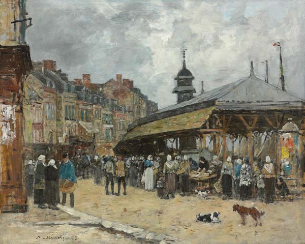 Markt in Trouville van Eugène Boudin