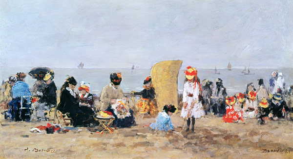 Beach Scene, Trouville van Eugène Boudin