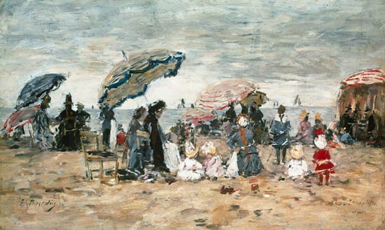 Parasols on the Beach, Trouville van Eugène Boudin