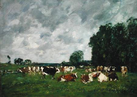 Pasture in Fervaques or, Cows in a Pasture van Eugène Boudin