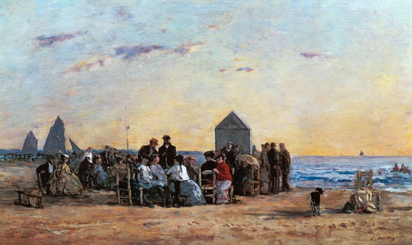 Beach Scene at Trouville - Sunset van Eugène Boudin