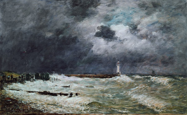 Sturm an der Küste bei Le Havre van Eugène Boudin