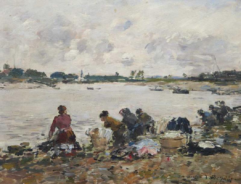 Wäscherinnen am Ufer des Touques (Laveuses au bord de la Touques) van Eugène Boudin