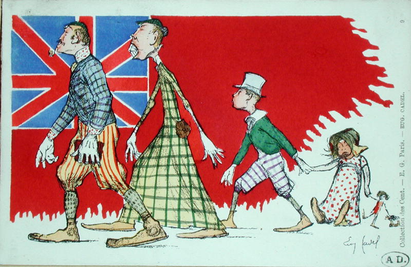 British family as perceived by the French, postcard (colour litho)  van Eugene Cadel