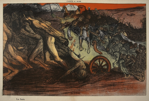 ''The burden of taxation'', illustration from ''L''assiette au Beurre: Les Fonctionnaires'', 9th Aug van Eugene Cadel