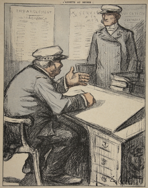 Two maritime gentlemen in their offices, illustration from ''L''assiette au Beurre: Les Fonctionnair van Eugene Cadel