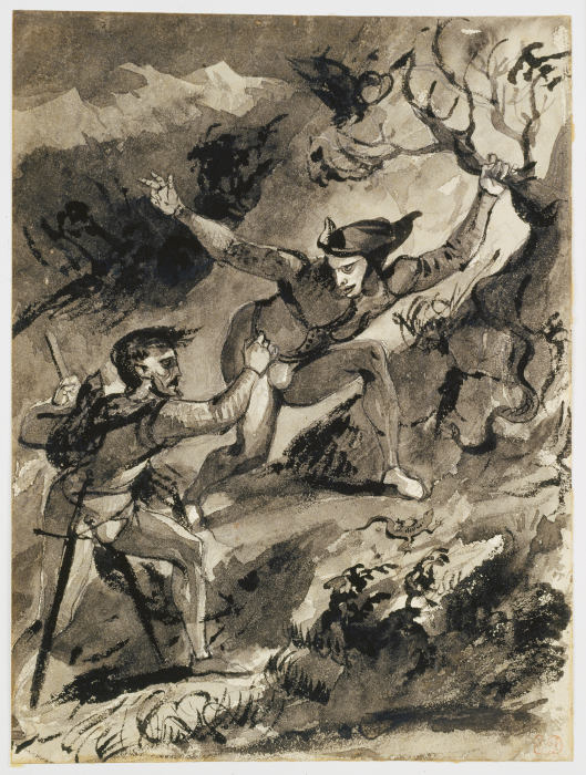 Faust and Mephistopheles on the Blocksberg van Eugène Delacroix