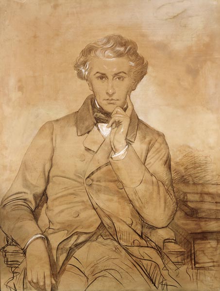 Portrait of Henri Reber (1807-80) (pencil & white chalk on paper) van Eugène-Emmanuel Amaury-Duval