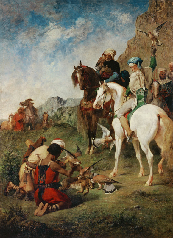 Falkenjagd in Algerien van Eugène Fromentin