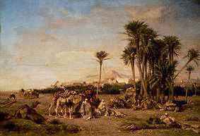 Rast einer Karawane in der Sahara bei El-Aghouat. van Eugène Fromentin