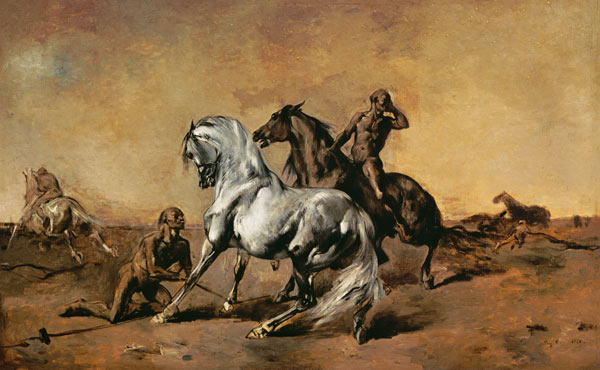 Reiter-Szene in einer Wüste van Eugène Fromentin