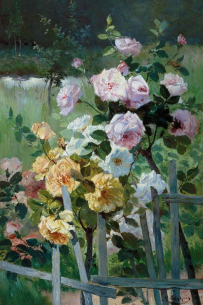 Rosen am Gartenzaun van Eugene Henri Cauchois