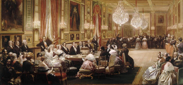 Concert in the Galerie des Guise at Chateau d'Eu, 4th September 1843 van Eugène Louis Lami