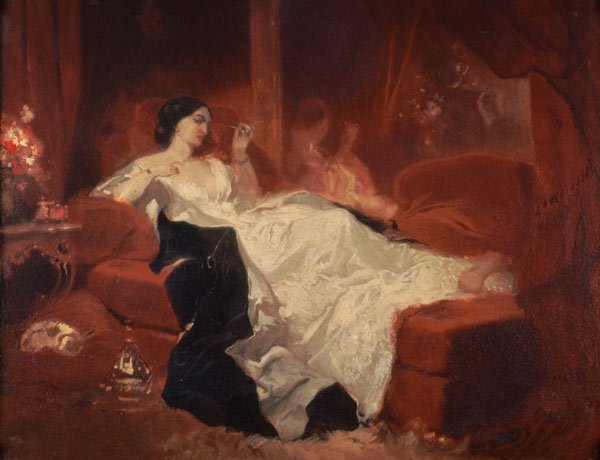 Woman on a red sofa van Eugène Louis Lami