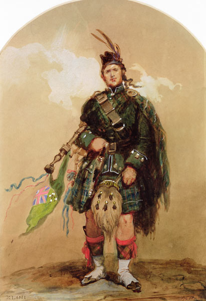 A Piper of the 79th Highlanders at Chobham Camp in 1853 van Eugene-Louis Lami