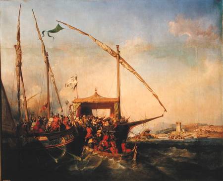 Naval Battle of Imbre in 1346 van Eugene Modeste Edmond Lepoittevin