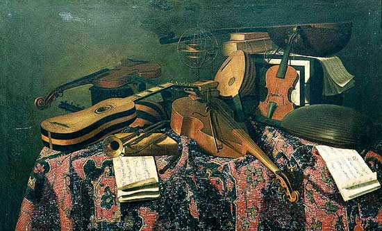 Still life with musical instruments van Evaristo Baschenis