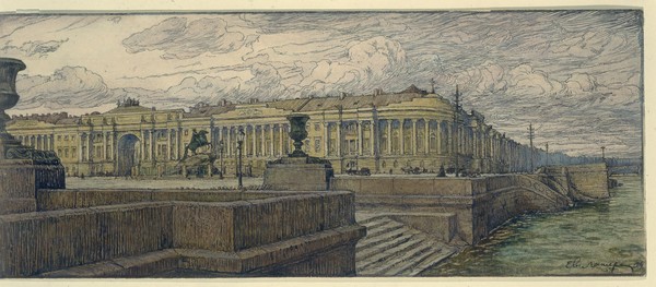 Der Senatsplatz in St. Peterburg van Evgeni Evgenievitch Lanceray