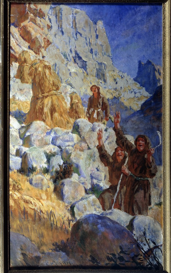 Die rote Partisanen Dagestans (Triptychon, rechte Flügel) van Evgeni Evgenievitch Lanceray