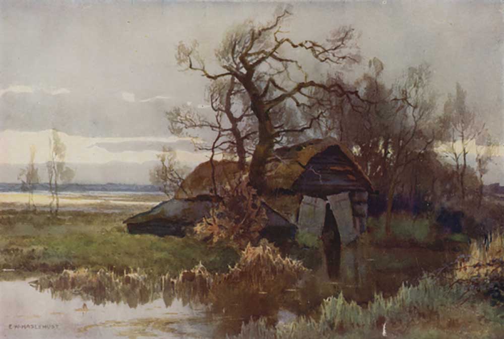 Old Boat-Houses, Barton Broad van E.W. Haslehust