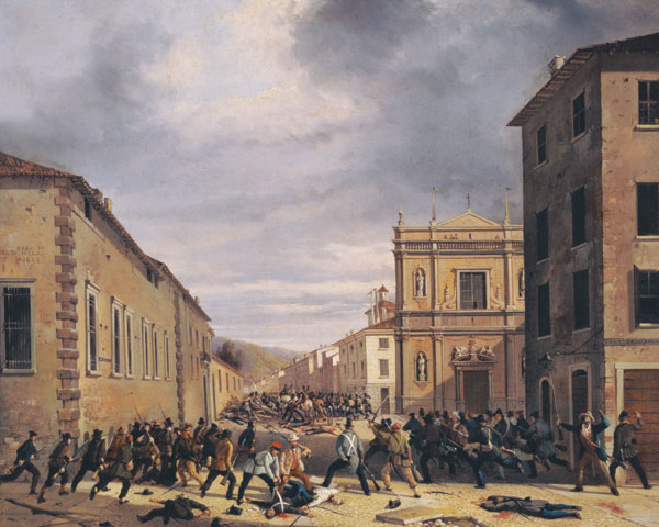 The Battle of 21st March 1849 in the Piazzetta Santa Barnaba in Brescia van Faustino Joli