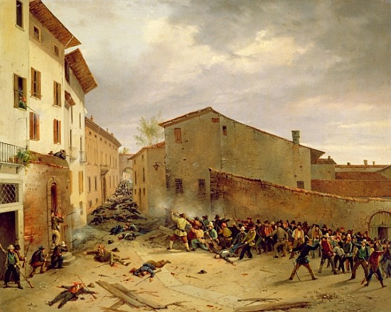 The Battle of 31st March 1849 in the Via delle Consolazioni in Brescia van Faustino Joli