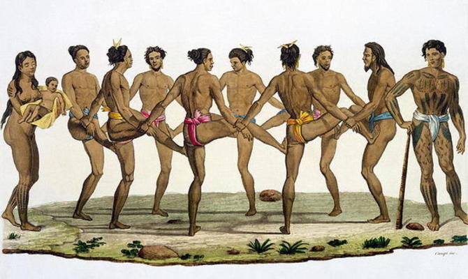 Dance of the Caroline Islanders, plate 22 from 'Le Costume Ancien et Moderne' by Jules Ferrario, pub van Felice Campi
