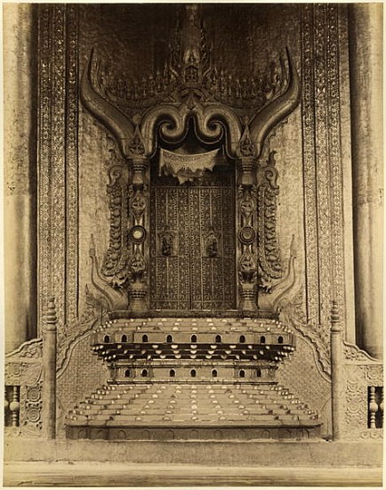 The The-ha-thana or the Lions'' throne in the Myei-nan or Main Audience Hall in the palace of Mandal van Felice (Felix) Beato