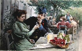 Soldier and a Young Girl Drinking New Wine, 1896 (w/c on paper) 