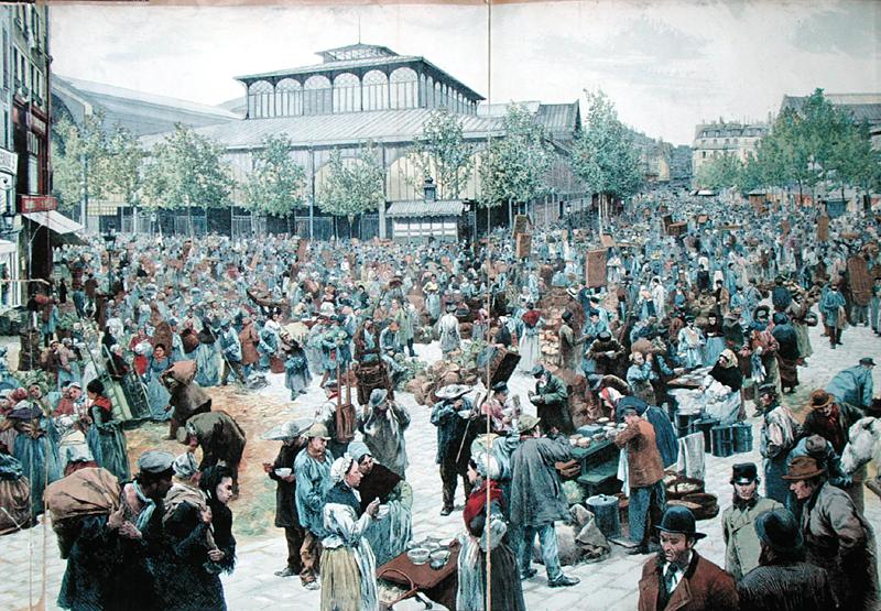 View of Les Halles, 1885 (colour litho)  van Felicien baron de Myrbach-Rheinfeld