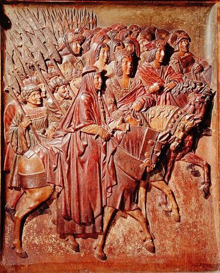 Relief depicting the entrance of King Ferdinand II (1452-1516) of Aragon and Queen Isabella I (1451- van Felipe Vigarny